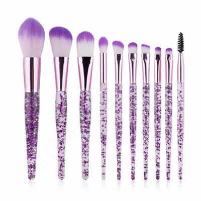 10pcs Soft Synthetic Hair Cosmetics Tool Crystal Handle Cosmetic Brushes Set Pink Purple Makeup Sets Brush Silky