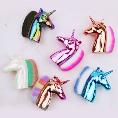 6 Colors Rainbow Horse Fashion New Design Logo Brush Foundation Soft Synthetic Hair Brushes Blush Brush Single